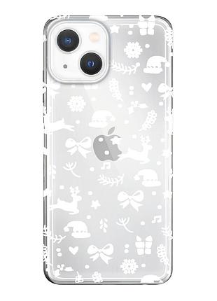Чохол прозорий новорічний clear для iphone 13 (10) новорічний настрій