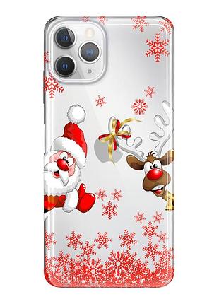 Чехол прозрачный новогодний clear для iphone 11 pro (08) дед мороз