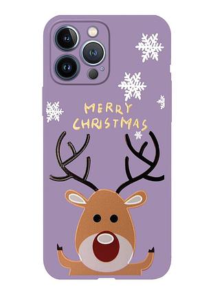 Чехол новогодний tpu для iphone 12 pro (13) олень happy merry cristmas фиолетовый