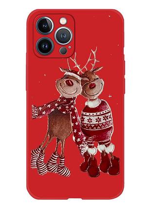 Чохол новорічний tpu для iphone 13 pro (05) олені пари merry cristmas червоний