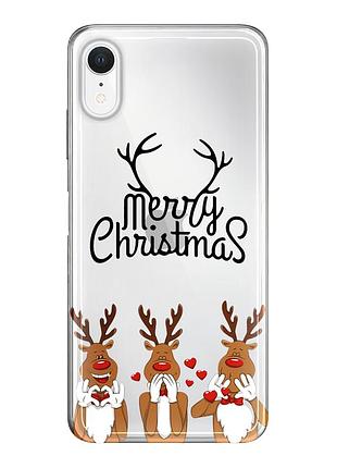 Чехол прозрачный новогодний clear для iphone 6 (01) merry christmas олени