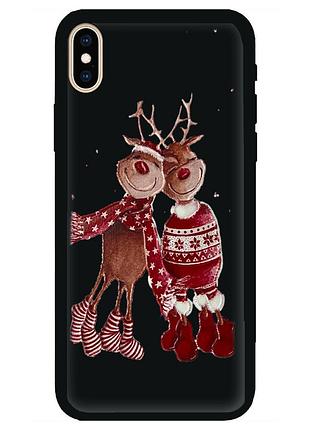 Чехол новогодний tpu для iphone xsmax (07) олени пара merry cristmas черный