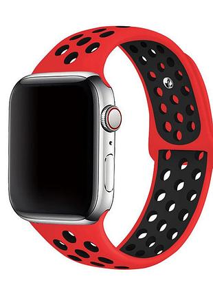 Силиконовый ремешок nike sport band для apple watch 42mm/44mm/45mm red/black красный с черным