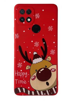 Чехол новогодний premium для xiaomi poco c40 (01) олень happy time красный