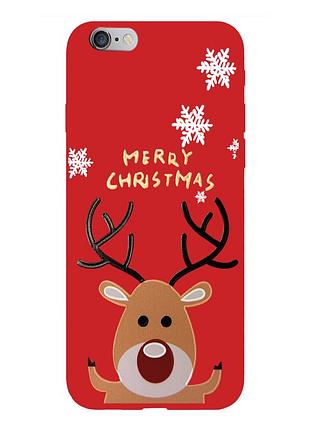 Чехол новогодний tpu для iphone 6 (12) олень happy merry cristmas красный