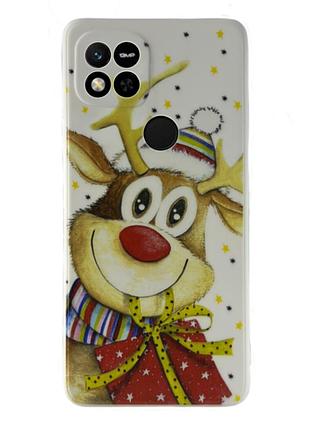 Чехол новогодний premium для xiaomi redmi 10c (04) новогодний олень белый