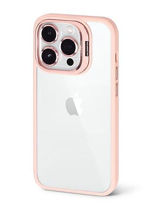 Чехол metal stand case with glass camera для iphone 15 pro - pink sand