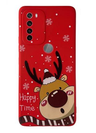 Чехол новогодний premium для xiaomi redmi note 8 (01) олень happy time красный