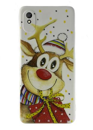 Чехол новогодний premium для xiaomi redmi 9a (04) новогодний олень белый