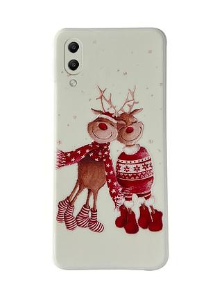 Чехол новогодний tpu для xiaomi redmi note 7 (07) олени пара merry christmas белый