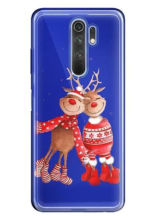 Чехол прозрачный новогодний clear для xiaomi redmi 9 (01) пара олени