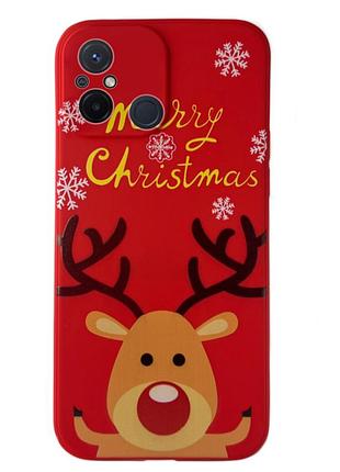 Чехол новогодний premium для xiaomi redmi 12c (05) олень merry christmas красный