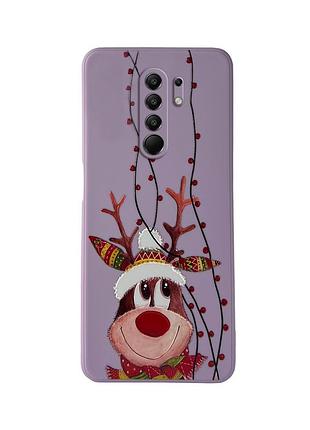 Чохол новорічний tpu для xiaomi redmi 9 (10) олень різдво фіолетовий