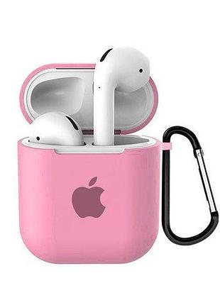 Чехол для airpods logo silicone case с карабином (06) light pink розовый