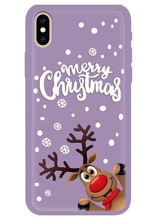 Чохол новорічний tpu для iphone xsmax (03) олень merry cristmas фіолетовий