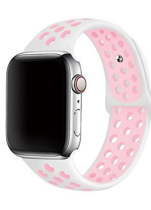 Силиконовый ремешок nike sport band для apple watch 38mm/40mm/41mm white/pink белый с розовым