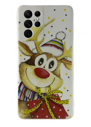 Чехол новогодний premium для samsung s23 ultra (04) новогодний олень белый