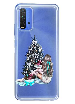 Чехол прозрачный новогодний clear для xiaomi redmi 9t (02) новогодня настроение