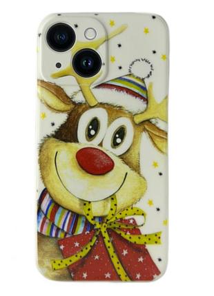 Чехол новогодний premium для iphone 14 (04) новогодний олень белый