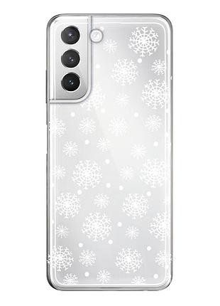 Чехол прозрачный новогодний clear для samsung s21 (05) снежинки