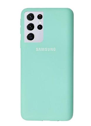 Чехол silicone case для samsung premium s21 ultra sea blue (02) бирюза