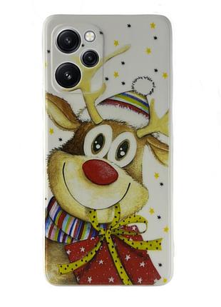 Чехол новогодний premium для xiaomi redmi 12 (04) новогодний олень белый