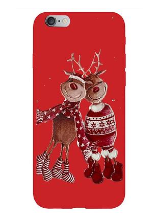 Чехол новогодний tpu для iphone 6 (05) олени пара merry cristmas красный