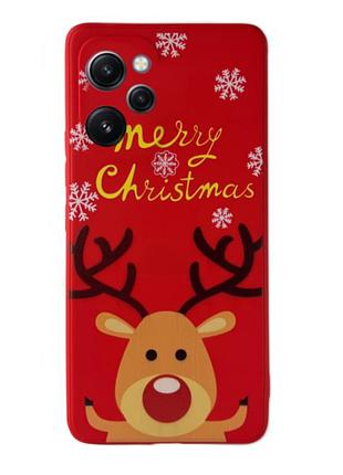 Чехол новогодний premium для xiaomi redmi 12 (05) олень merry christmas красный