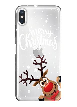 Чохол прозорий новорічний clear для iphone xsmax (09) олень merry christmas