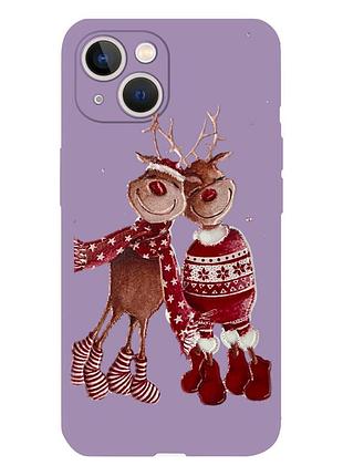 Чехол новогодний tpu для iphone 13 (06) олени пара merry cristmas фиолетовый