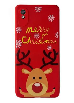 Чохол новорічний premium для xiaomi redmi 9a (05) олень merry christmas червоний
