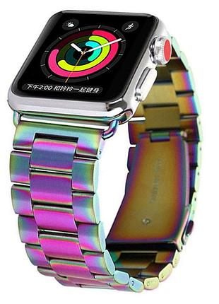 Ремешок металический для apple watch style 38mm/40mm/41mm (08) rainbow радуга