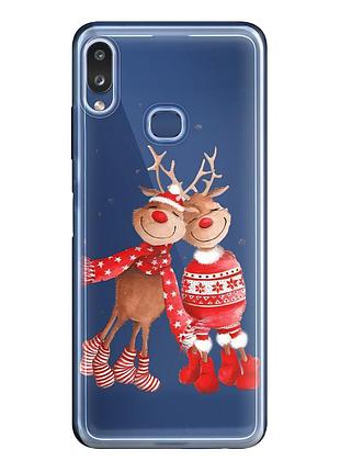 Чехол прозрачный новогодний clear для samsung a10s (01) пара олени
