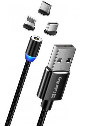 Магнітний кабель skydolphin s59kit 3 в 1 для швидкого заряджання пристроїв usb, lightning, microusb, type-c чорний