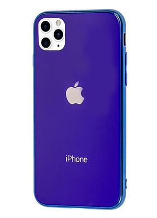 Чехол стеклянный glass case для iphone 11 pro max (13) shiny blue ярко синий
