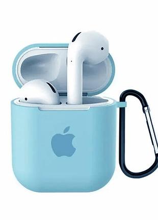 Чохол для airpods logo silicone case з карабіном (13) lilac cream блакитний