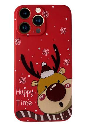 Чехол новогодний premium для iphone 13 pro max (01) олень happy time красный