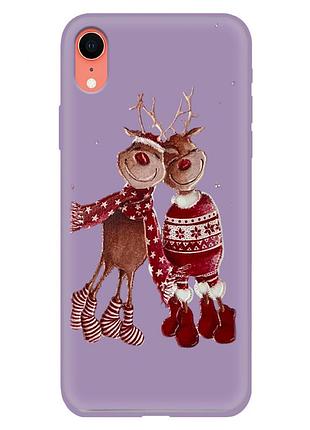 Чехол новогодний tpu для iphone xr (06) олени пара merry cristmas фиолетовый