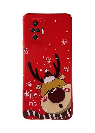 Чохол новорічний tpu для xiaomi redmi note 10 (01) червоний олень happy time
