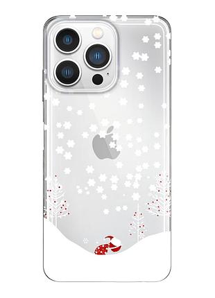 Чехол прозрачный новогодний clear для iphone 13 pro max (02) снежная погода