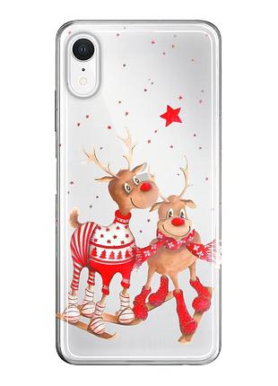 Чехол прозрачный новогодний clear для iphone xr (05) олени пара