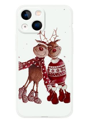 Чехол новогодний tpu для iphone 13 mini (04) олени пара merry cristmas белый