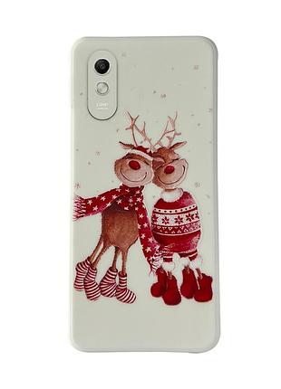 Чехол новогодний tpu для xiaomi redmi 9a (07) олени пара merry christmas белый