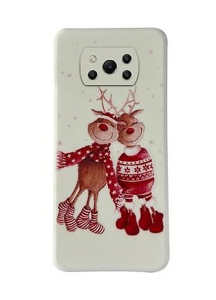 Чехол новогодний tpu для xiaomi poco x3 (07) олени пара merry christmas белый