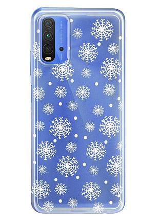 Чехол прозрачный новогодний clear для xiaomi redmi 9t (05) снежинки