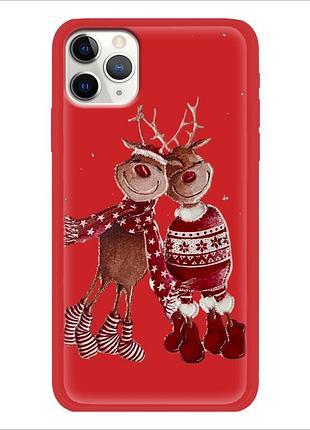 Чехол новогодний tpu для iphone 11 pro (05) олени пара merry cristmas красный