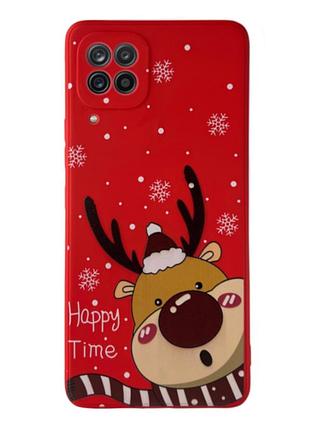 Чохол новорічний premium для samsung a12 (01) олень happy time червоний