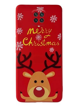 Чохол новорічний premium для xiaomi redmi note 9 pro (05) олень merry christmas червоний