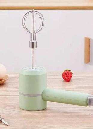 Акумуляторний міксер із 2 насадками portable mixer від usb зелений кухонний прилад для збивання