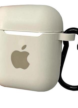 Чехол для airpods logo silicone case с карабином (19) antique white бежевый